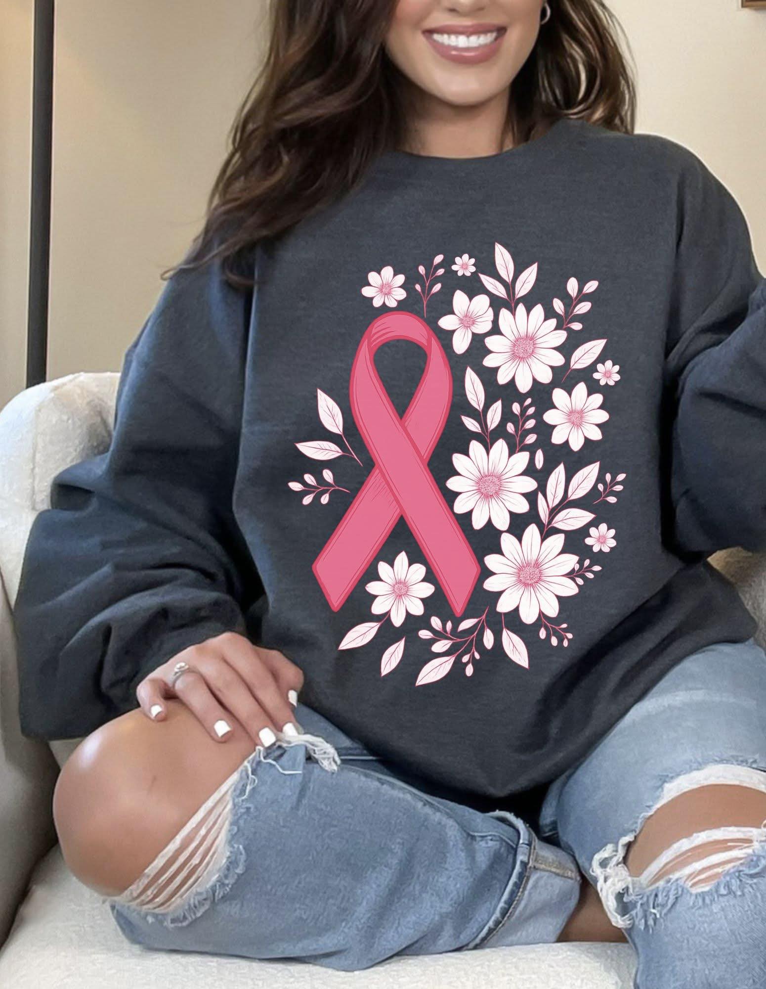 Breast Cancer and Flowers Design Crewneck
