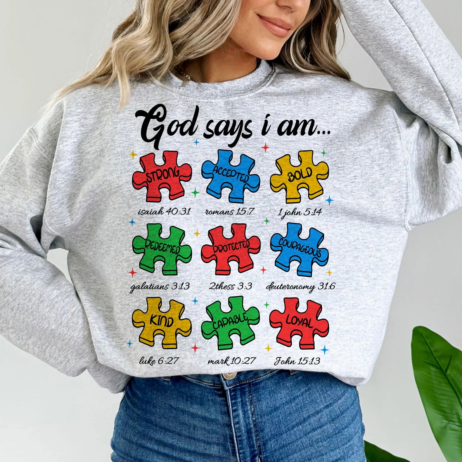 God Says I Am - Autism Puzzle Pieces Crewneck